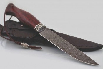 Охотничий нож "Лиса" Дамасская сталь. Рукоять дерево Бубинга Помеле.